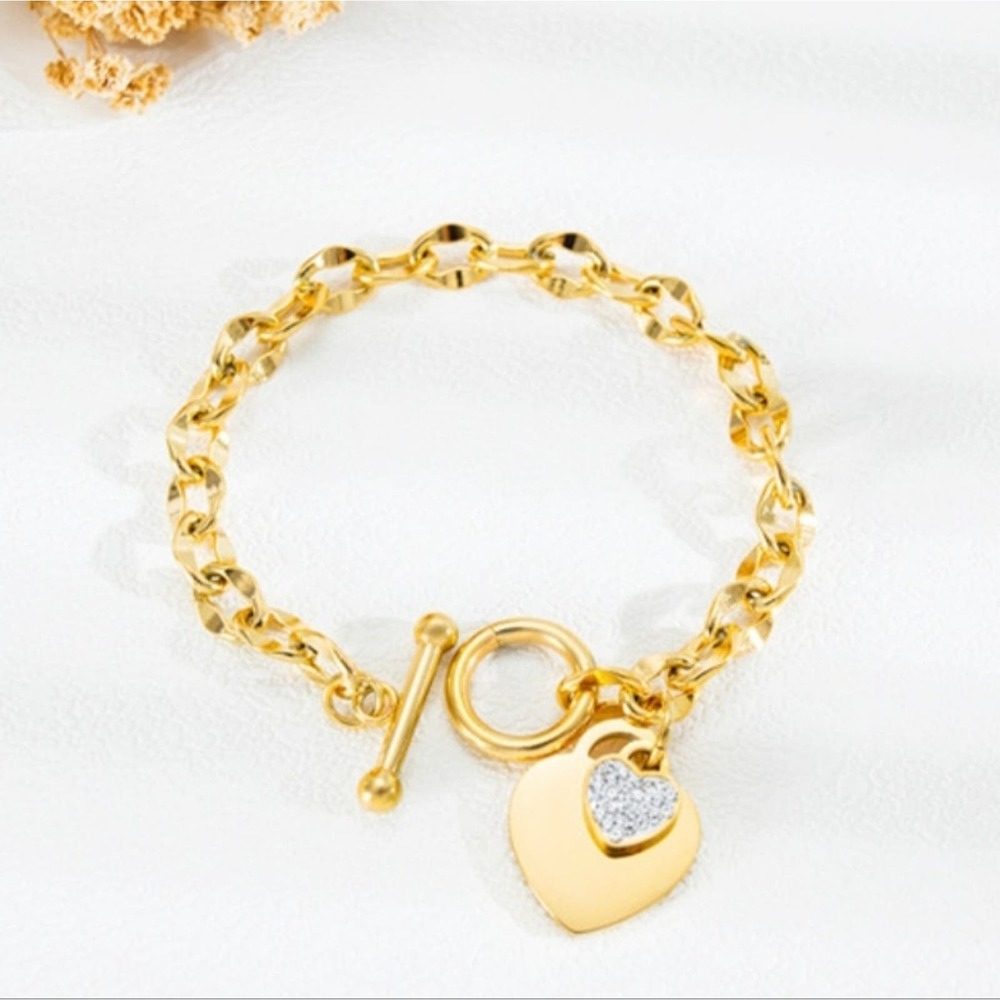 18k Gold Plated Stainless Steel Heart Bracelet